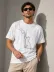 Erkek Minimal Kedi Çizim Baskılı Tişört Kısa Kol Yazlık T-Shirt - Beyaz - M - Beyaz 1