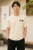 Erkek Ön Ve Arka Tokyo Kuş Çiçek Baskılı Oversize T-Shirt - Ekru - M - Ekru 1