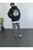 Erkek Oversize Üç İplik Kapüşonlu Sweatshirt – Siyah Sırt Ve Ön Baskılı, Kanguru Cepli, Rahat Kalıp, İçi Pamuklu ModeL-Siyah - XL - Siyah 2