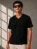Erkek V Yaka Basic Tişört Kısa Kol Yazlık Regular Fit T-Shirt - Siyah - L - Siyah 3