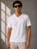 Erkek V Yaka Basic Tişört Kısa Kol Yazlık Regular Fit T-Shirt - Beyaz - L - Beyaz 4