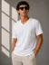 Erkek V Yaka Basic Tişört Kısa Kol Yazlık Regular Fit T-Shirt - Beyaz - 2XL - Beyaz 3