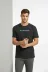 Erkek Wafıl Kumaş Tişört Regular Kalıp Bisiklet Yaka Baskılı Günlük Basic T-Shirt - Siyah - L - Siyah 2