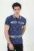 Erkek Yakalı Slim Fit Baskılı T-Shirt - Mavi - M - Mavi 1