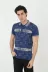 Erkek Yakalı Slim Fit Baskılı T-Shirt - Mavi - M - Mavi 3