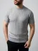Erkek Yazlık Triko Dokuma Tişört Kısa Kol Bisiklet Yaka Örgü Desenli T-Shirt - Gri - S - Gri 3