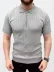 Erkek Yazlık Triko Saç Örgü Tişört Kısa Kol Polo Yaka Fermuarlı T-Shirt - Gri - L - Gri 4