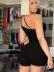 Kadın Asimetrik Askılı Mini Kaşkorse Bodycon Tulum - S-M - Siyah 4