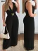 Kadın Askılı Kruvaze Yakalı Belinde Kemer Detaylı Uzun Ithal Krep Tulum - 2XL-3XL - Siyah 2