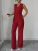 Kadın Askılı önden Düğmeli Bluz Ve Pantolon Keten Ikili Takım - XL - Kırmızı 2