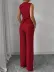 Kadın Askılı önden Düğmeli Bluz Ve Pantolon Keten Ikili Takım - XL - Kırmızı 3
