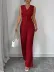 Kadın Askılı önden Düğmeli Bluz Ve Pantolon Keten Ikili Takım - M - Kırmızı 1