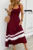 Kadın Askılı Yuvarlak Yaka Asimetrik şerit Detaylı Uzun Viskon Elbise - 2XL-3XL - Bordo 1