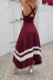 Kadın Askılı Yuvarlak Yaka Asimetrik şerit Detaylı Uzun Viskon Elbise - 2XL-3XL - Bordo 3