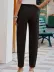 Kadın Beli Lastikli Keten Pantolon - S-M - Siyah 2