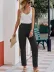 Kadın Beli Lastikli Keten Pantolon - S-M - Siyah 4