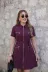 Kadın Kısa Kollı Yakalı önden Fermuarlı Ve Cepli Kısa Modal Elbise - L-XL - Bordo 1