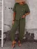 Kadın Kısa Kollu Asimetrik Kesim Detaylı Düğmeli Bürümcük Bluz Ve Pantolon Ikili Takım - 2XL-3XL - Haki 2