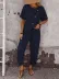 Kadın Kısa Kollu Asimetrik Kesim Detaylı Düğmeli Bürümcük Bluz Ve Pantolon Ikili Takım - 2XL-3XL - Siyah 1