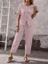 Kadın Kısa Kollu Asimetrik Kesim Detaylı Düğmeli Bürümcük Bluz Ve Pantolon Ikili Takım - 2XL-3XL - Pembe 3