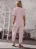 Kadın Kısa Kollu Asimetrik Kesim Detaylı Düğmeli Bürümcük Bluz Ve Pantolon Ikili Takım - 2XL-3XL - Pembe 4