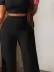 Kadın Kısa Kollu Bisiklet Yaka Bürümcük Krop Bluz Ve Pantolon Ikili Takım - L-XL - Siyah 2