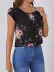 Kadın Kısa Kollu Bisiklet Yaka çiçek Baskılı Süprem Bluz - L-XL - Siyah 2