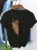 Kadın Kısa Kollu Bisiklet Yaka Desenli Viskon Bluz - L-XL - Siyah 4