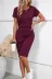 Kadın Kısa Kollu Bisiklet Yaka Kısa Viskon Iki Iplik Elbise - 2XL-3XL - Bordo 3