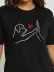 Kadın Kısa Kollu Bisiklet Yaka Köpek Baskılı Viskon Bluz - L-XL - Siyah 1