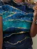 Kadın Kısa Kollu Bisiklet Yaka Mavili Sim Baskılı Sandy Bluz - 2XL-3XL - Mavi 2