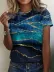 Kadın Kısa Kollu Bisiklet Yaka Mavili Sim Baskılı Sandy Bluz - 2XL-3XL - Mavi 3