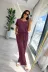 Kadın Kısa Kollu Bisiklet Yakalı Viskon Iki Iplik Bluz Ve Pantolon Ikili Takım - L-XL - Bordo 4