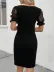 Kadın Kısa Kollu Dantelli V Yakalı Yanlardan Büzgülü çapraz Detaylı Janjan Krep Elbise - 4XL-5XL - Siyah 4
