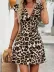 Kadın Kısa Kollu Derin Göğüs V Dekolteli önden Düğmeli Leopar Desenli Kısa Süprem Elbise - 2XL-3XL - Leopar 4
