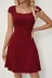 Kadın Kısa Kollu Kare Yakalı Kısa Ithal Krep Elbise - 2XL-3XL - Bordo 1