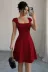 Kadın Kısa Kollu Kare Yakalı Kısa Ithal Krep Elbise - 2XL-3XL - Bordo 2