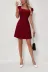 Kadın Kısa Kollu Kare Yakalı Kısa Ithal Krep Elbise - 2XL-3XL - Bordo 4
