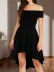 Kadın Kısa Kollu Madonna Yaka önü Kısa Arkası Uzun Ithal Krep Düğün/mezuniyet Elbisesi - L-XL - Siyah 3