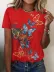Kadın Kısa Kollu Mavi Sarı Kelebek Baskı Süprem T-shirt - 2XL-3XL - Kırmızı 2