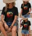 Kadın Kısa Kollu Palmiye Baskılı Viskon Bluz - 2XL-3XL - Siyah 2