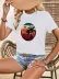 Kadın Kısa Kollu Palmiye Baskılı Viskon T-shirt - S-M - Beyaz 1