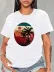 Kadın Kısa Kollu Palmiye Baskılı Viskon T-shirt - S-M - Beyaz 2