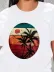 Kadın Kısa Kollu Palmiye Baskılı Viskon T-shirt - S-M - Beyaz 3