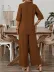 Kadın Kısa Kollu V Yakalı Aerobin Bluz Ve Pantolon Ikili Takım - L-XL - Kahve 3