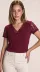 Kadın Kısa Kollu V Yakalı Dantelli Viskon Bluz - L-XL - Bordo 1