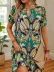 Kadın Kısa Kollu V Yakalı Desenli Kısa Süprem Elbise - 2XL-3XL - Yeşil 1
