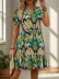 Kadın Kısa Kollu V Yakalı Desenli Kısa Süprem Elbise - 2XL-3XL - Yeşil 4