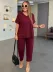 Kadın Kısa Kollu V Yakalı Pul Payetli Viskon Iki Iplik Bluz Ve Pantolon Ikili Takım 1
