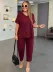 Kadın Kısa Kollu V Yakalı Pul Payetli Viskon Iki Iplik Bluz Ve Pantolon Ikili Takım 3